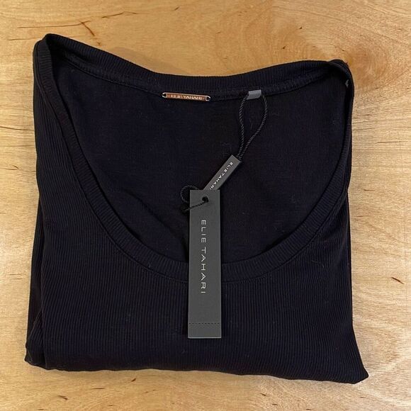 Elie Tahari Scoop Neck Ribbed Bodysuit Black Large NWT $110 - Picture 5 of 10